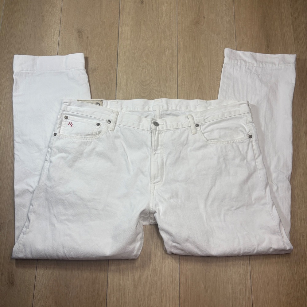 Polo Ralph Lauren Authentic Dungarees White Denim Jeans Mens 42x32 Red RL 42x30